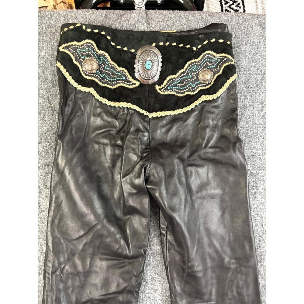 Michelle Julene Couture Leather Pants Concho Western Beaded Rare Boho Black VTG - Picture 12 of 16